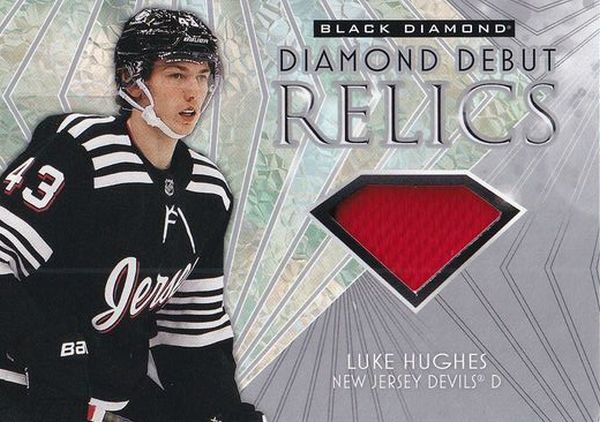jersey RC karta LUKE HUGHES 23-24 Black Diamond Diamond Debut Relics číslo DD-LH